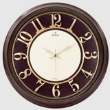 1963-ek Duvar Saati Kahverengi Ahşap Görünüm İçi Bordo Çerçeve 46cm Kabartma Rakamlı Selefon Korumalı Amerikan Bristol Kadran Metal Akrep/ye