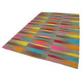 196x304 cm Degrade Kilim Çok Çizgili Yün El Dokuma Modern Geometrik Etnik Eskitme Desenli Boho Oturma Odası Salon Yolluk Koridor Mutfak Halısı