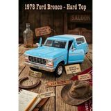 1978 Ford Bronco Hard Top 1:24 Ölçek Die-Cast Metal Model Araba - Mavi/Beyaz - Motor Max