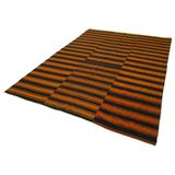 197x285 cm Çizgili Kilim Turuncu Çizgili Yün El Dokuma Modern Geometrik Etnik Eskitme Desenli Boho Oturma Odası Salon Yolluk Koridor Mutfak Halısı