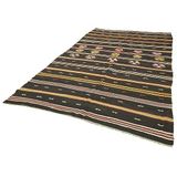 197x345 cm Çizgili Kilim Kahverengi Çizgili Yün El Dokuma Modern Geometrik Etnik Eskitme Desenli Boho Oturma Odası Salon Yolluk Koridor Mutfak Halısı