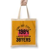 1984 Birthday Gift - Made, Born In 1984 Gift - 38TH Year Old Birthday Gift Vintage Style Bez Çanta Uzun Saplı - Açık Bej - 40 X 40