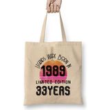 1989 Birthday Gift - Made, Born In 1989 Gift - 33TH Year Old Birthday Gift Vintage Style Bez Çanta Uzun Saplı - Açık Bej - 40 X 40