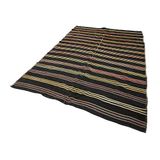198x307 cm Çizgili Kilim Siyah Çizgili Yün El Dokuma Modern Geometrik Etnik Eskitme Desenli Boho Oturma Odası Salon Yolluk Koridor Mutfak Halısı