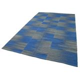 198x323 cm Degrade Kilim Mavi Çizgili Yün El Dokuma Modern Geometrik Etnik Eskitme Desenli Boho Oturma Odası Salon Yolluk Koridor Mutfak Halısı