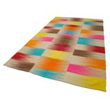 198x355 cm Degrade Kilim Beyaz Çizgili Yün El Dokuma Modern Geometrik Etnik Eskitme Desenli Boho Oturma Odası Salon Yolluk Koridor Mutfak Halısı