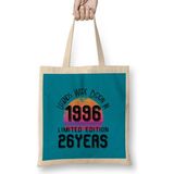 1996 Birthday Gift - Made, Born In 1996 Gift - 26TH Year Old Birthday Gift Vintage Style Bez Çanta Uzun Saplı - Açık Bej - 40 X 40