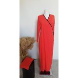 1998_Pratik Yandan Bağlamalı Kruvaze Biye Kuşaklı%100 Pamuk Kumaş Tesettür Namaz Elbisesi, 00492 Narçiçeği, L/XL