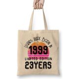 1999 Birthday Gift - Made, Born In 1999 Gift - 23RD Birthday Gift Vintage Style Bez Çanta Uzun Saplı - Açık Bej - 40 X 40