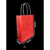 19X8X24 cm Burgu Saplı Kırmızı Kraft Çanta, Kağıt Poşet Çanta 5 Adet - Açık Kırmızı