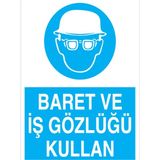 1Beyaz Reklam Baret Ve İş Gözlüğü Kullan Uyarı Tabelası - 70x100 Alüminyum Kompozit Panel - Dİ27