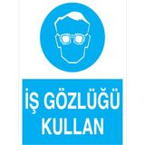 1Beyaz Reklam İş Gözlüğü Kullan Uyarı Tabelası - 50x70 Alüminyum Kompozit Panel - GK1