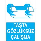 1Beyaz Reklam Taşta Gözlüğksüz Çalışma Uyarı Tabelası - 35x50 Alüminyum Kompozit Panel - GK29