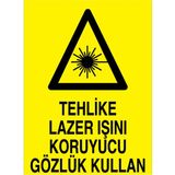 1Beyaz Reklam Tehlike Lazer Işını Koruyucu Gözlük Kullan Uyarı Tabelası - 35x50 Alüminyum Kompozit Panel - RLI5
