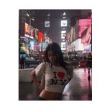 1blood Beyaz I Love NY Siyah Yazılı Detail Bluz Body Crop Top