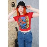 1blood Kırmızı Spiderman Bisiklet Yaka Karakter Örümcek Adam Crop Top Bluz