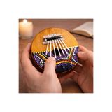 1DepoBu Ahşap Kalimba Başparmak Piyano | El Boyama Desenli Mini Müzik Aleti | Hediye & Dekoratif