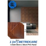 1M² (50Cmx50cm 4 Adet) Kahverengi 3D Abs Pvc Çizgili Desenli Dayanıklı Duvar Paneli Silinebilir