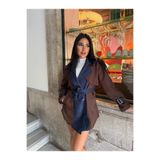 1Moda1Tarz İthal Kaşe&Denim Kumaş Kuşaklı Kol Kemer Detay Astarlı Tasarım Trençkot