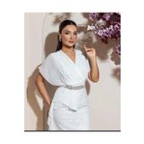 1Moda1Tarz Kadın İthal Kumaştan Üst Şifon Alt Dantel Kumaş Taşlı Kemer Detaylı Astarlı Özel Tasarım Elbise