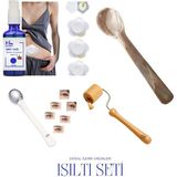 1sen Art & Beauty 4 Lü Işıltı Seti -(Hint Yağı -Göz Çevresi Soğutucu Masaj Aleti – Ahşap Masaj Aleti -Sedef Kaşık) Şişlik, Morluk ve Ince Çizgi Karşıtı Metal Roller