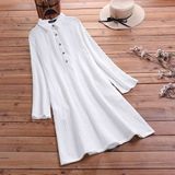 1Tarz Günlük Rahat Baharlık Salaş Gömlek Yaka Elbise - Beyaz - 2XL