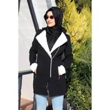 1Tarz Kışlık Günlük Kaşe Kadın Tesettür Kaban - Siyah - 2XL
