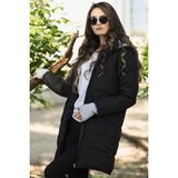 1Tarz Kışlık Su Geçirmez Eldiven Detaylı Uzun Kadın Şişme Mont - XL - Siyah