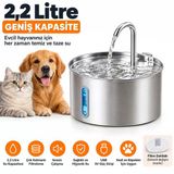 2.2 Litre Kedi Köpek Evcil Hayvanlar İçin Su Pınarı Su Sebili Devir Daim 304 Paslanmaz Çelik Su Kontrol Seviyesi İçin Şeffaf Su Seviyesi Filitreli Sesiz Çalışma