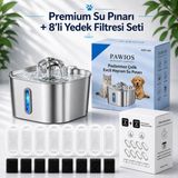 2.2l Paslanmaz Çelik Kedi Köpek Su Pınarı/su Sebili Model : SSPF-434 + 8'li Aktif Karbon Yedek Filtre Seti | Başlangıç Paketi