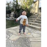 2-3-4 Yaş Ayıcık Sallanan Ayak Desenli Likra Penye Kumaş Sweat Pantolonlu Kız Erkek 2li Çocuk Takımı - Ekru - 2 Yaş