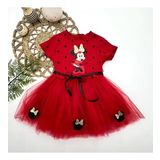 2-3-4 Yaş Puantiyeli Mickey Baskılı Kurdela Kuşaklı Astarlı Kız Bebek Tütü Elbisesi Kırmızı
