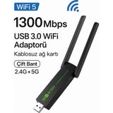 2.4 Ghz/5 Ghz Çift Bantlı Wi-Fi Dongle Alıcı 1300 Mps - Siyah