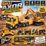 2.4G Uzaktan Kumandalı Dev Boy 52 Cm Şarjlı Axor Römorklu Ekskavatör İş Makinesi Oyuncak
