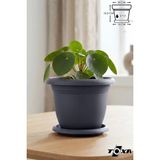 2.5lt Ø20,5X15CM Tabaklı Mat Plastik Küçük Boy Yuvarlak Saksı Villa No4 Antrasit Gri