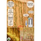2.5x2.5m LED Perde Işık – 250 LED 10 Saçak Yapay Sarmaşık Desenli USB Kumandalı Dekoratif Aydınlatma - 2,5 m