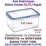 2.6 Litre Tam Korumalı Sızdırmaz Derin Saklama Kabı Hava Geçirmez Sağlam Kap Contalı Kilitli Kapak