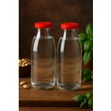 2 Adet 1 Litre Şeffaf Sürahi Süt, Ayran, Su, Limonata, Meşrubat Şişesi Plastik Kapaklı Cam Şişe