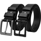 2 Adet 100 % Hakiki Deri Siyah Erkek Kumaş Kemer 3.4 cm - 140 cm - Siyah - Siyah
