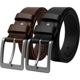 2 Adet 100 % Hakiki Deri Siyah ve Kahverengi Erkek Kumaş Kemer 3.4 cm - 165 cm - Siyah - Kahverengi