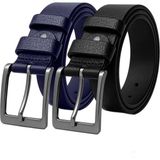 2 Adet 100 % Hakiki Deri Siyah ve Lacivert Erkek Kumaş Kemer 3.4 cm - 110 cm - Siyah - Lacivert