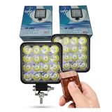 2 Adet 16 Led Kare Off-Road Sis Farı Ve Çalışma Lambası - Uzaktan Kumandalı Çakar Modlu Su Geçirmez