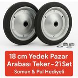 2 Adet 18 cm Metal Gövde Pazar Arabası Tekerleği Süper Sağlam Araba Tekeri Somun&pul Hediyeli