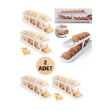 2 Adet 2 Katlı Otomatik Buzdolabı Yumurta Standı Yumurtalık Rafı Saklama Kabı Buzdolabı Organizeri