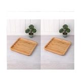 2 Adet 20 cm Bambu Ahşap Kare Pasta Kahvaltı Servis Sunum Tabağı - standart
