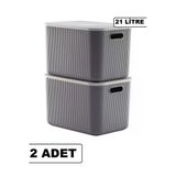 2 Adet 21 Lt Storage Gri Cok Amacli Dolap Ici Duzenleyici Kutu - Oyuncak Ve Camasir Sepeti