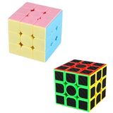 2 Adet 3x3 Zeka Sabır Küpü Karbon Fiber ve Pastel Renkli Profesyonel Speed Cube