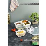 2 Adet 4 Bölmeli Süzgeçli Sızdırmaz Saklama Kabı- Zeytinlik Turşuluk Organizer 3,2 Litre
