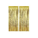 2 Adet 45 cm × 200 cm Metalize Arka Fon Kapı Perdesi Püsküllü Fon Süsü Gold