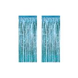 2 Adet 45 cm × 200 cm Metalize Arka Fon Kapı Perdesi Püsküllü Fon Süsü Mavi